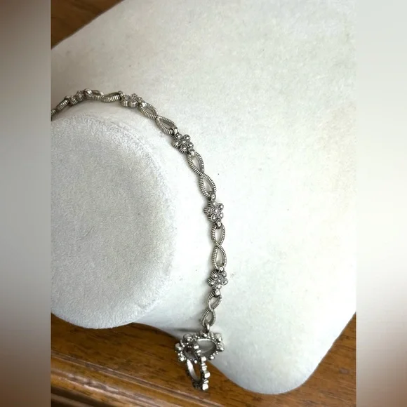 Vintage-Inspired Silver Floral Bracelet w/ Marcasite Accents & Toggle Clasp - Picture 3 of 10